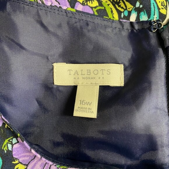 Talbots Floral Sleeveless A-Line Dress With Purple &‎ Blue Flowers Pattern 16W - Picture 7 of 7